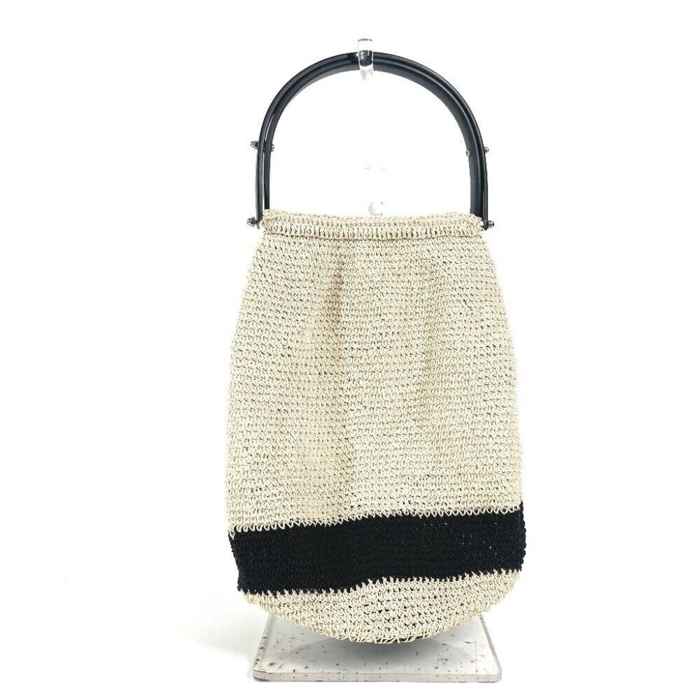 CHANEL Logo mesh Plastic handle bag Hand Bag Canvas Beige/Black